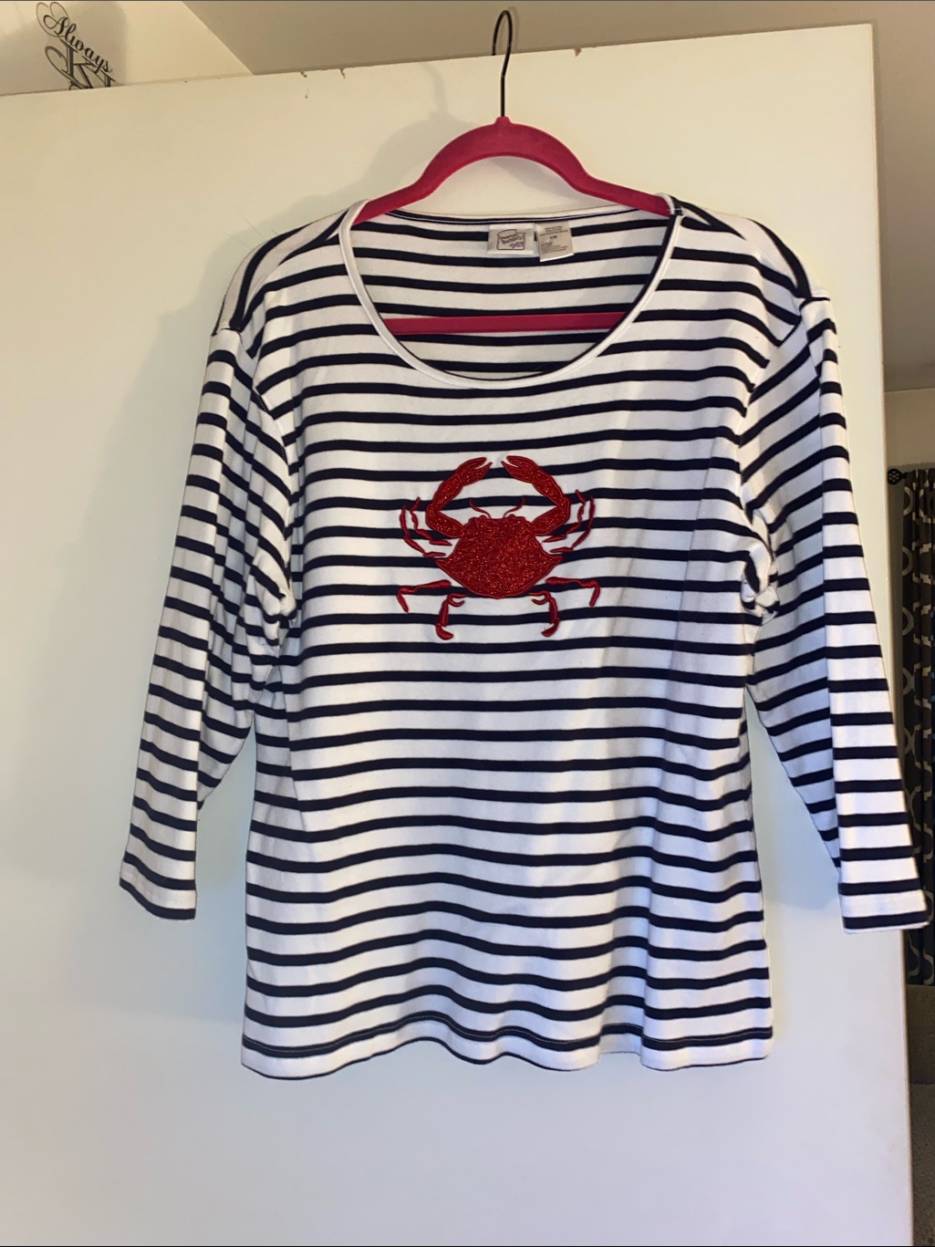 Nautical Stripe Top With Red Crab Appliqu